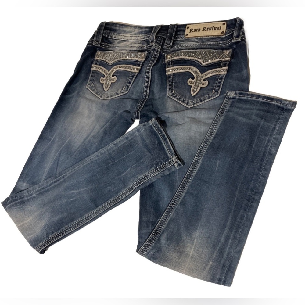 Rock Revival | Vivian Cuffed Crystal Bling Embellished Skinny Jeans Size 29